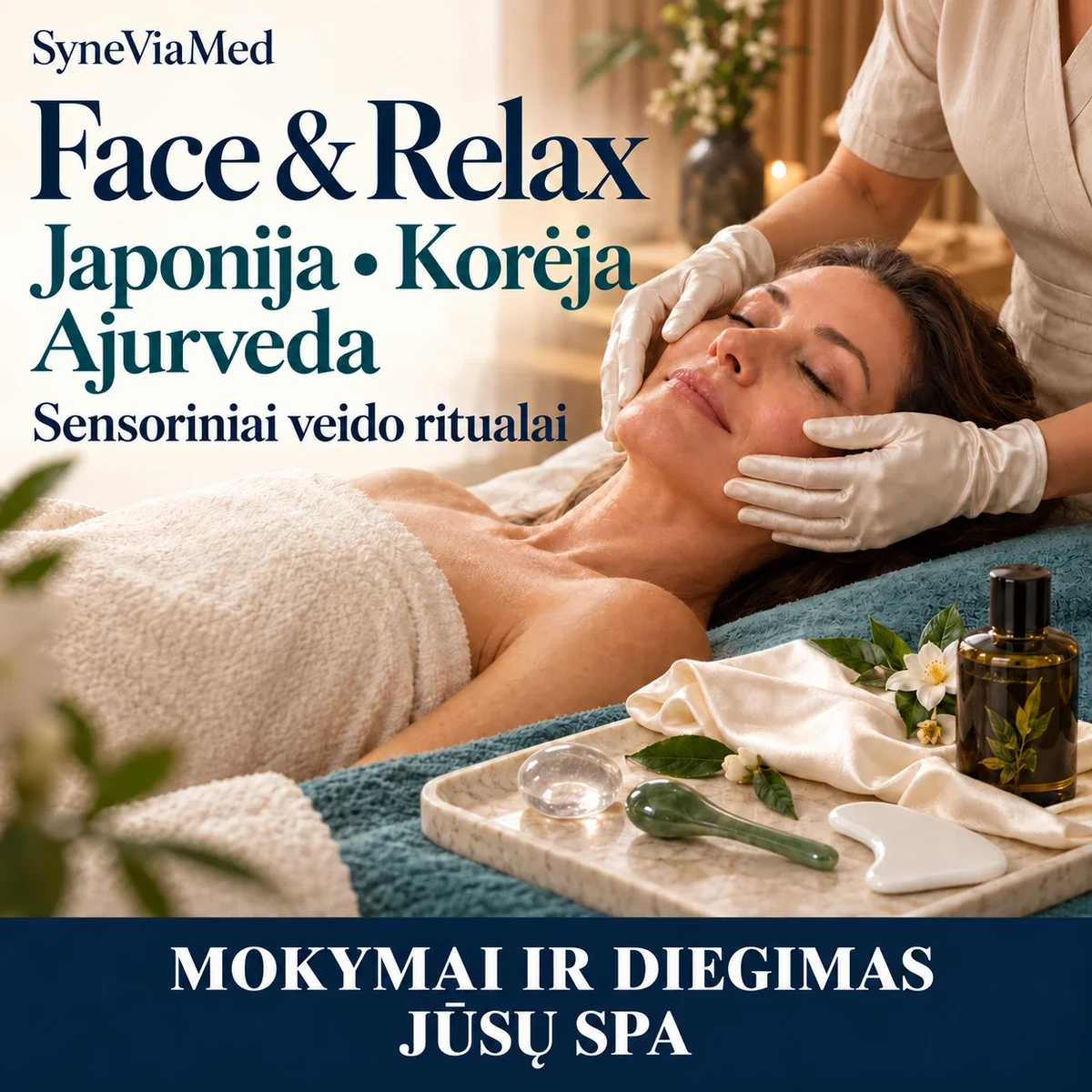 Face & Relax – sensoriniai veido ritualai – SyneViaMed mokymai ir diegimas
