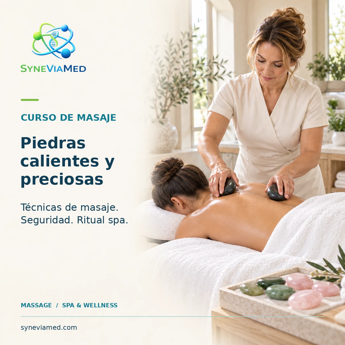 Curso de masaje con piedras calientes y preciosas – formación SPA, SyneViaMed