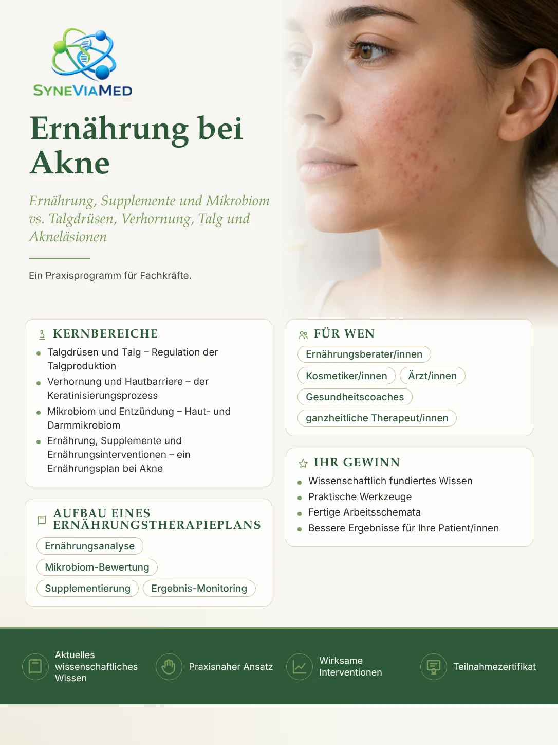 Ernährung und Nahrungsergänzung bei Akne – Schulung, SyneViaMed
