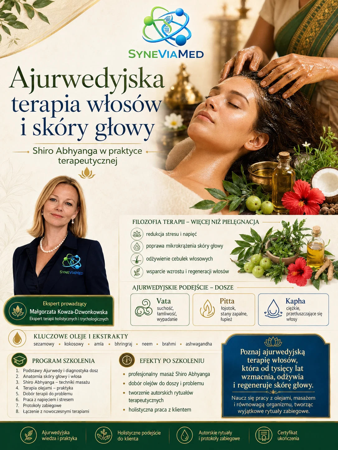 Ajurwedyjska terapia włosów i skóry głowy – szkolenie Shiro Abhyanga, SyneViaMed